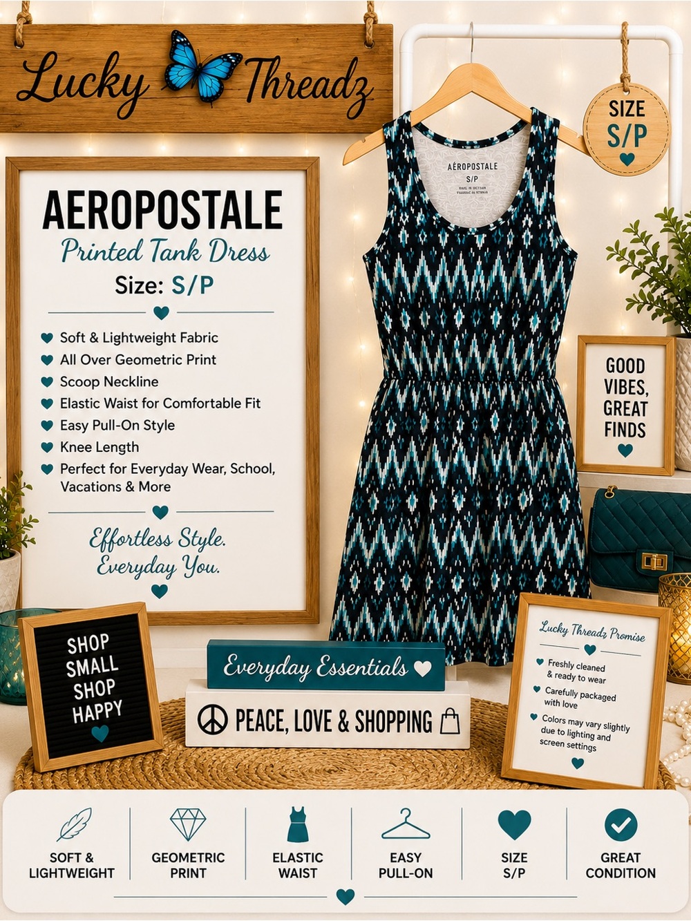 Aeropostale Black & Teal Geometric Tank Dress